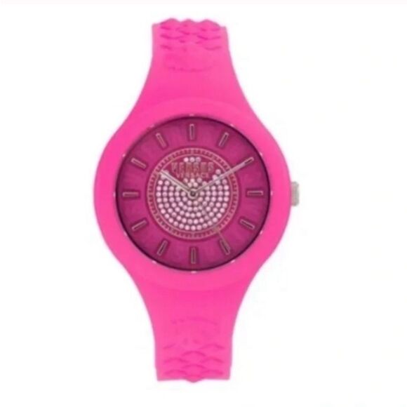 AUTHENTIC *VERSACE* NWT 39MM ​Silicone & Stainless Steel Crystal-Studded Watch